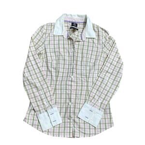 Tommy Hilfiger Womens S Button Up Shirt Pink White Check Collared Gingham Career